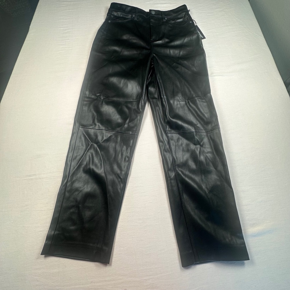 Blank NYC Faux Leather Straight Leg Pants Black Vegan High Rise Trousers NWT 30